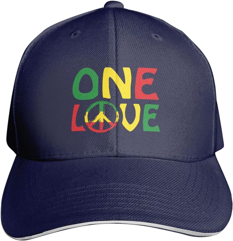 One Love Peace Sign Rasta Colors Unisex Baseball Cap Adjustable Polyester Casual Sun Hat