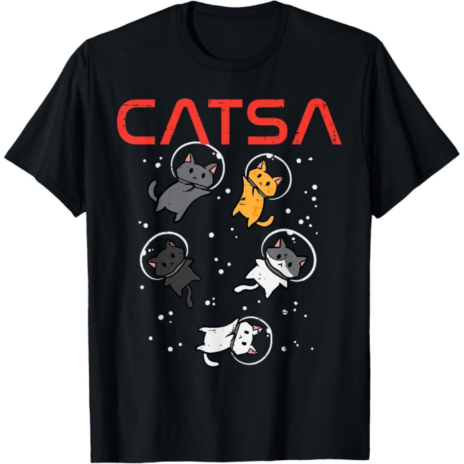Кошка Космонавты Смешной Котенок Космос Женщины Девочки Дети Мужчины Футболка S