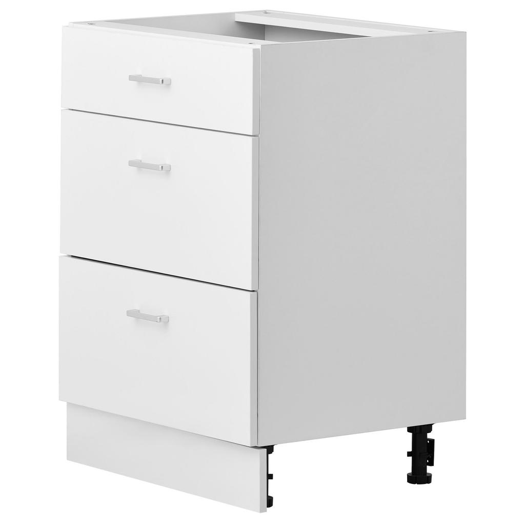 VEVOR White Shaker Base Cabinet Ready to Assemble 60cmW Unassembled Cabinet, 600x475x815 mm(W x D x H), with 3 Drawers, Smooth Slide Rail, for Home