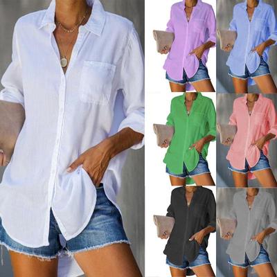 Women's Casual Plus Size Solid Color Button-Down Shirt