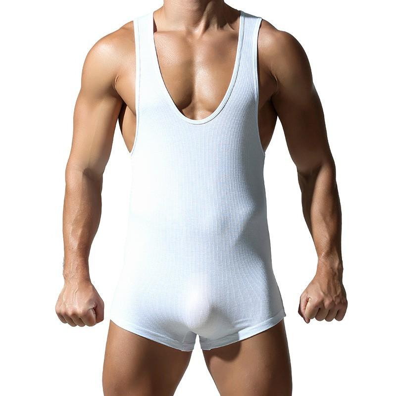 Mens Wrestling Singlet Tank Top Gym Workout Home Bodysuit Cotton Blend