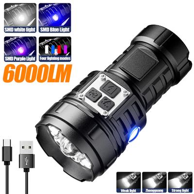 Lanternă LED Reîncărcabilă 6000lm, Torță cu Lumină Puternică, Lanternă cu Focalizare Fixă, ABS, Tactică, Proiector Puternic, Camping, Urgență