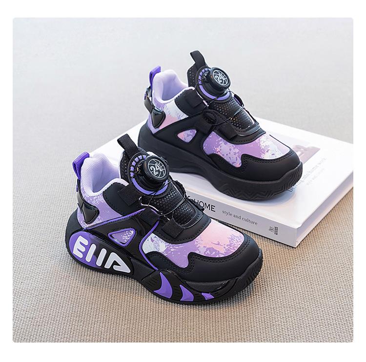 Rotating button girls shoes autumn new children's basketball shoes sports older boys velvet cotton shoes tide