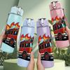 1PC Fire Truck Flame Silhouette 750ml Color Plastic Sports Water Bottle Leakproof Flip Straw Lid Suitable for Sports Office Home Use