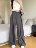 Gray High-Waisted Wide-Leg Women's Pants - Spring/Autumn Drapey Versatile Suit Pants, Loose and Slimming Casual Fit
