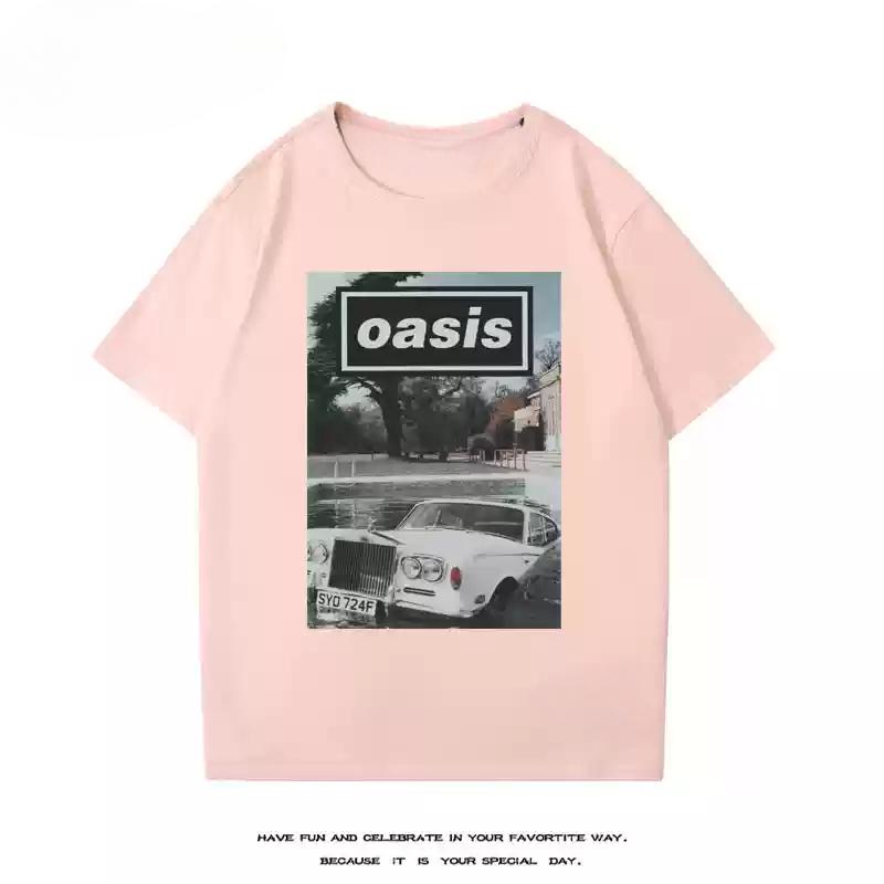 2024 Oasis Short Sleeve T-shirt Men's Spring/summer New Cotton Rock American Retro Rock Perimeter Casual Half Sleeve