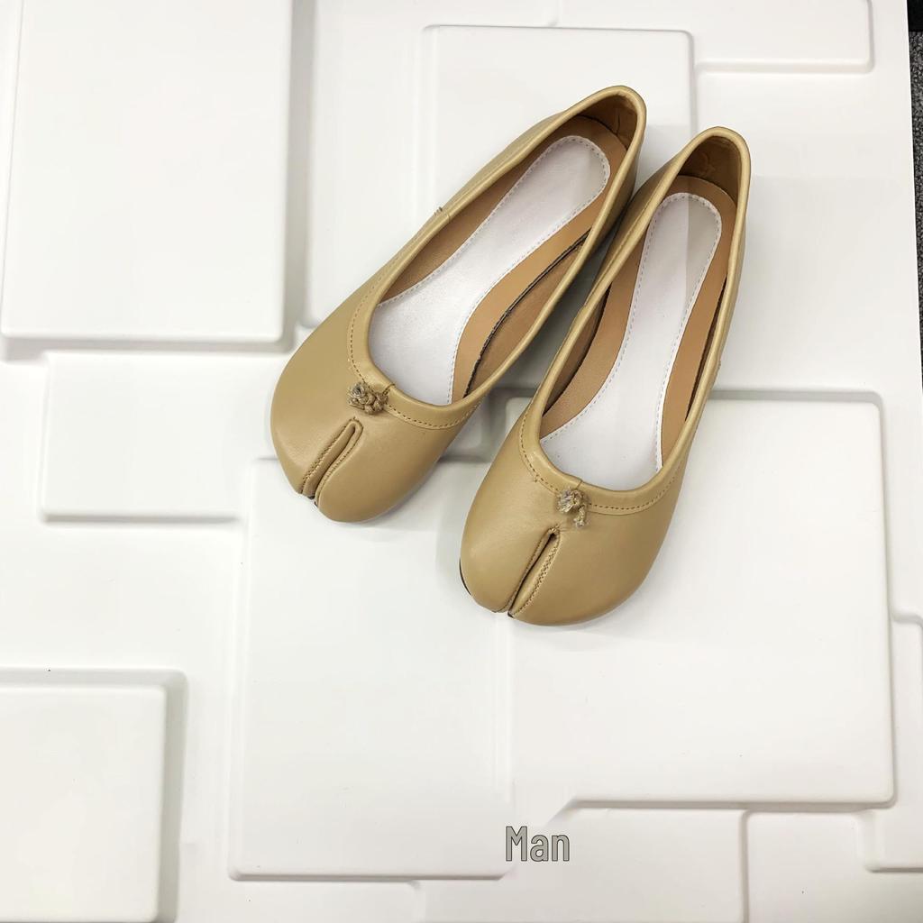 Genuine Leather Pig's Hoof Split-Toe Shoes: Versatile Flat Loafers for Women