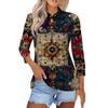 Women's Fashion Casual Lapel Short 3/4 Sleeve Print Shirt Women's Button Up Tops