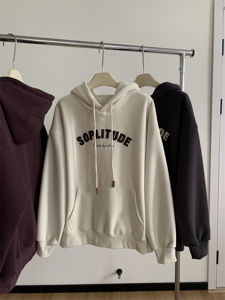 Women's Oversized Retro Letter Applique Hooded Sweatshirt for Spring and Autumn 2025