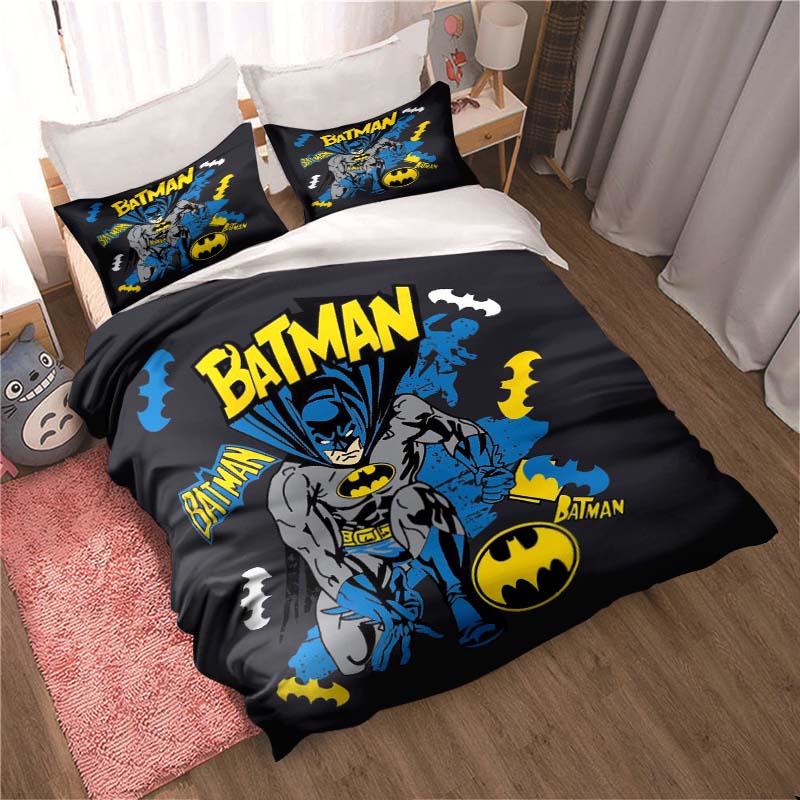 3D Printed Batman Cartoon Pattern Bedding and Duvet Cover Set, Soft and Warm Dormitory Bedding Set