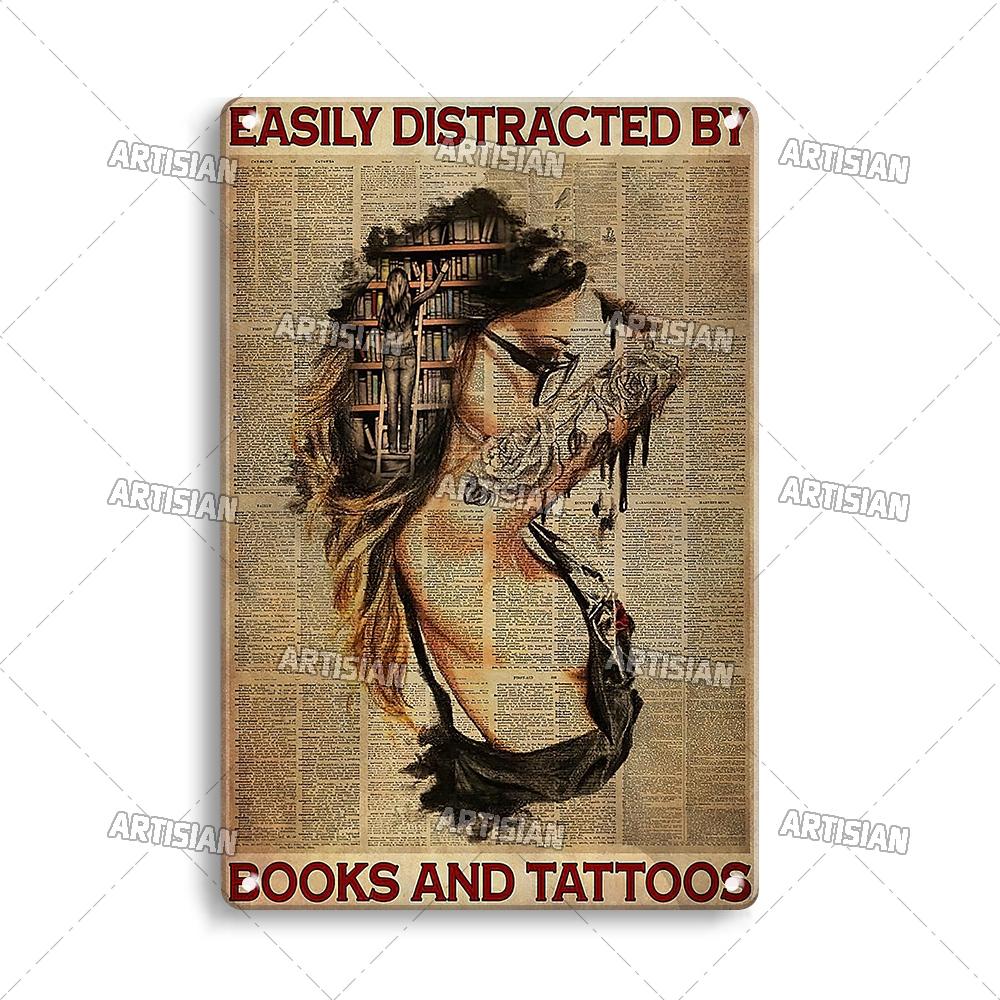 Artisian Girl Loves Books Metal Sign Reading Tin Poster Read Book Decorative Plate Wall Decor Garage Bar Pub Club Hotel Kitchen