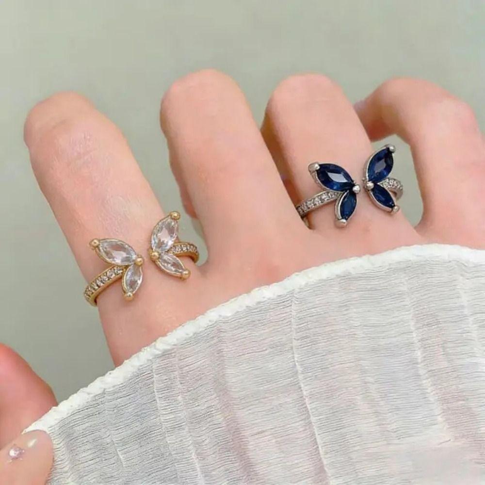 Exquisite Zircon Butterfly Ring Light Luxury Finger Jewelry Light Luxury Crystal Ring Daily