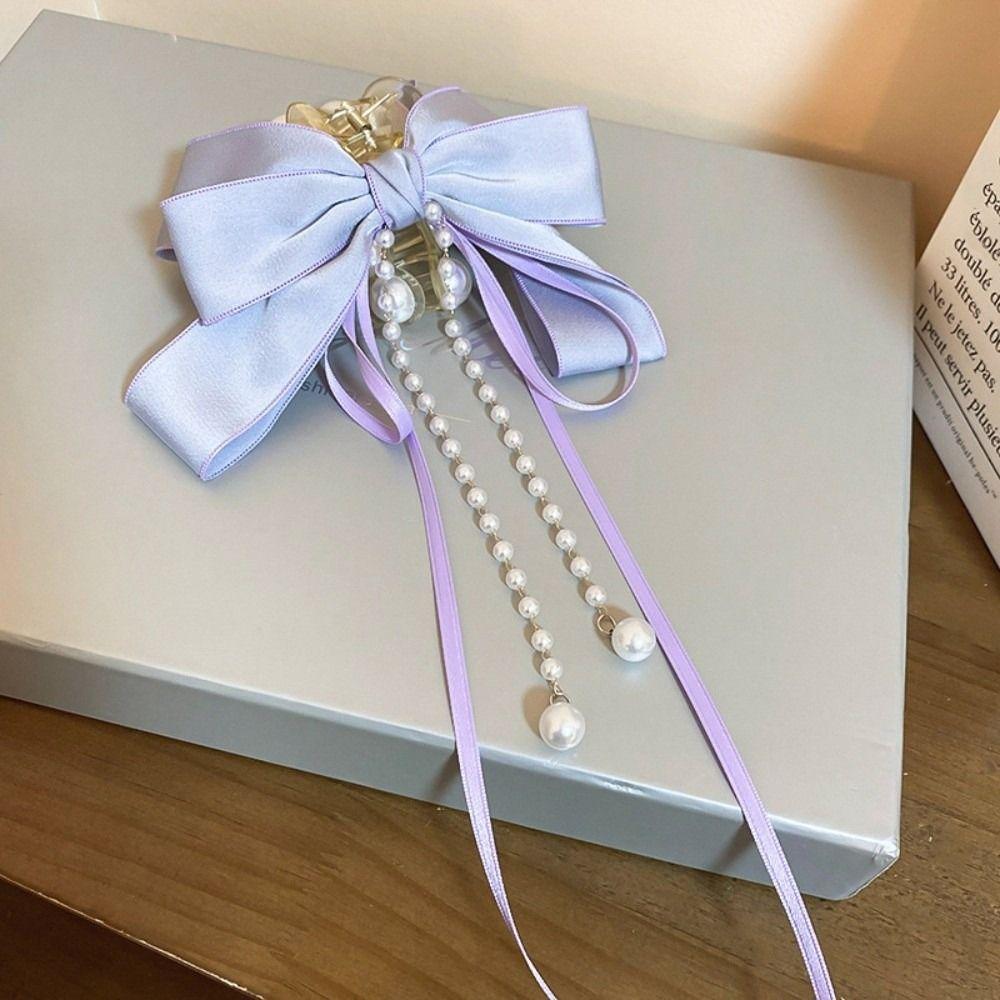 Bow Pearl Hair Claws Tassel Chain Shark Clip Fashion Hair Clip Girls