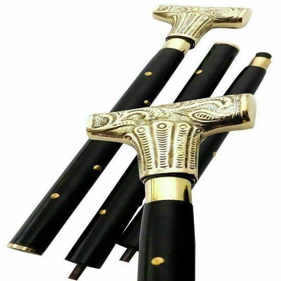 Brass Designer Handle Wooden Walking Cane Stick Vintage Victorian Handle