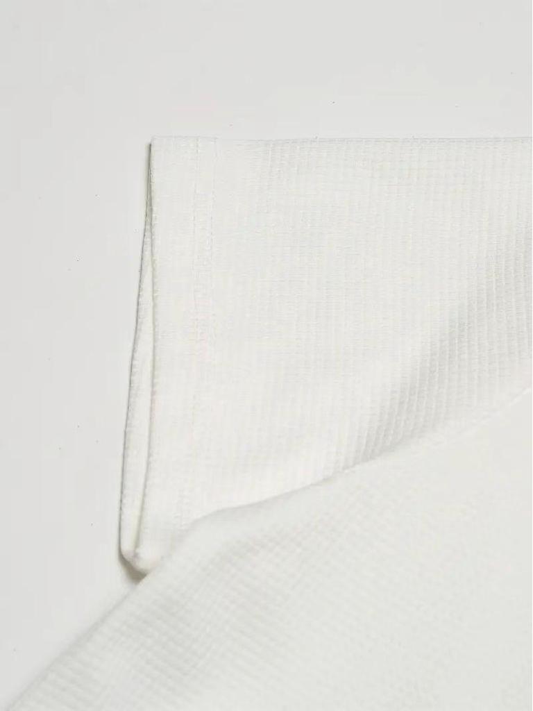 2025 Summer Men's Solid Color Waffle Knit Set with Turn-Down Collar Short Sleeve Top and Zipper Long Pants