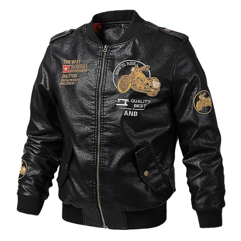 

ChiliDay Мужская кожаная куртка Slim Fit Coat Men Stand Collar Jaqueta PU Coats Biker Jackets Casual Motorcycle Faux Fur Jacket Fleece M чёрный