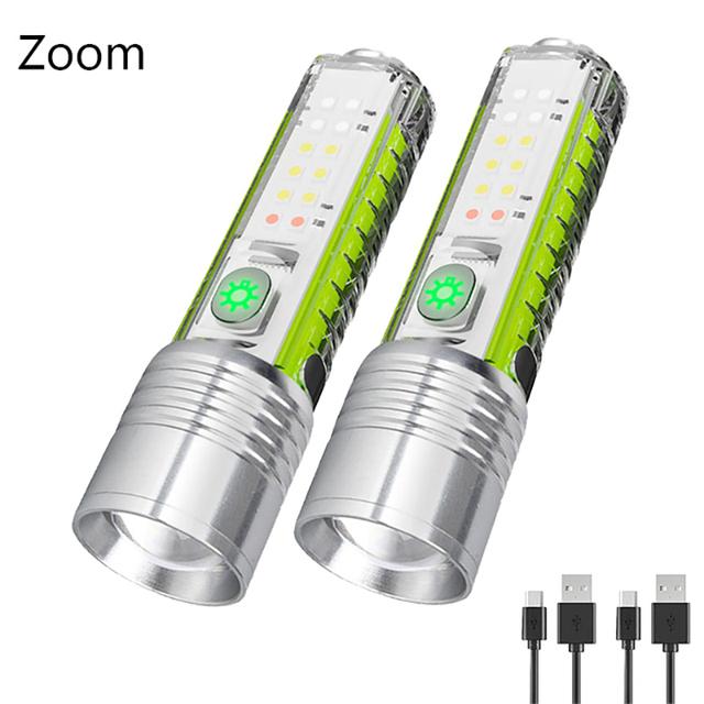 Powerful LED Fluorescence Flashlight Type-C Rechargeable Waterproof Zoom Torch Outdoor Multifunction Portable Camping Lantern