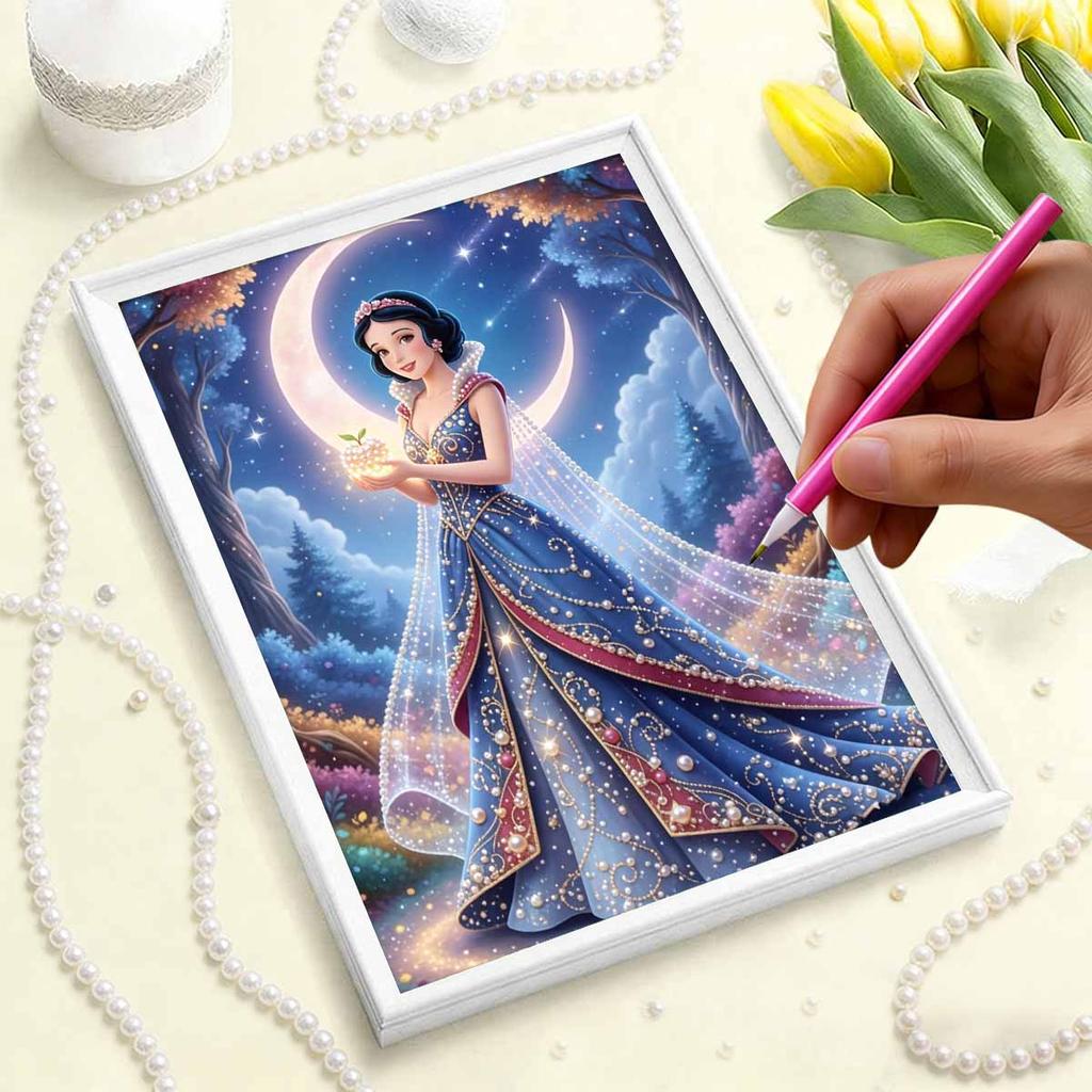 Disney Snow White Series Pearl Inlaid Frameless Art | Moon & Star Fantasy Apple Accents | Elegant Wall Decor for Adult Study & Entryway