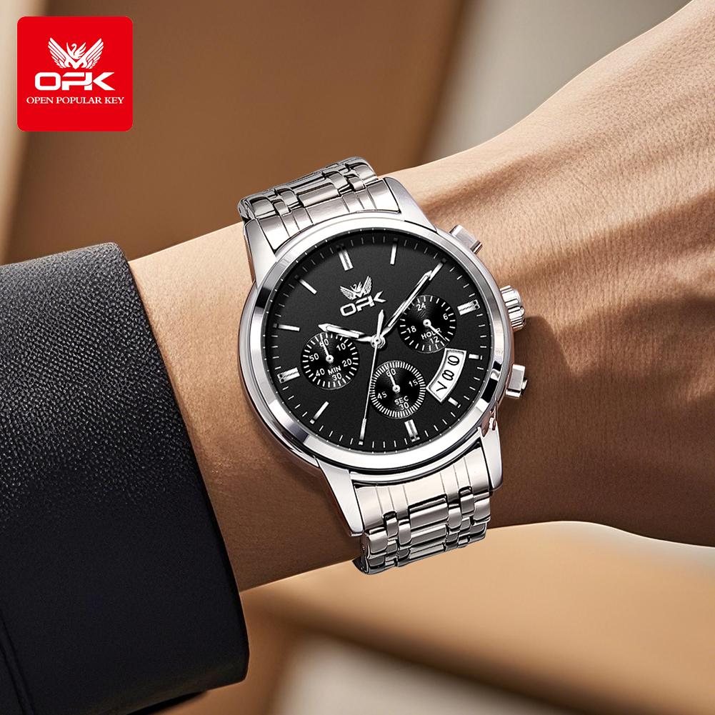 OPK 6051 Watches For Man Classic Fashion Chronograph Auto Date Waterproof Luminous Men's Wrist Watches Original Quartz Man Watch