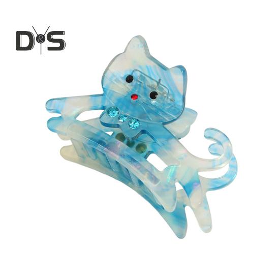 

Женская заколка для волос в форме кошки, блестящие стразы, инкрустированные противоскользящие зубцы, задняя часть головы акулы, зажим для волос синий