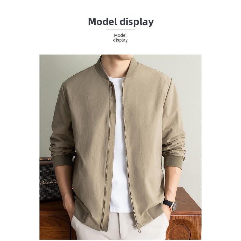 High-end men's jacket, business casual men's clothing, spring and autumn solid color baseball collar coat