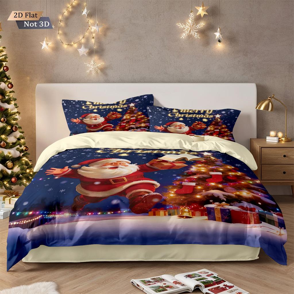 3pcs Merry Christmas cartoon Santa Claus print coreless duvet cover set multi size bedroom bedding holiday decoration