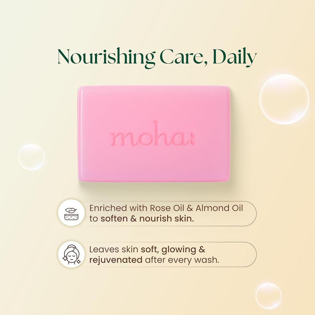 MOHA Rosen- & Mandel-Seifenstück für Gesicht und Körper Sanft Peeling Feuchtigkeitsspendende Badeseife 100 g 3er-Pack Tägliche Feuchtigkeitspflege