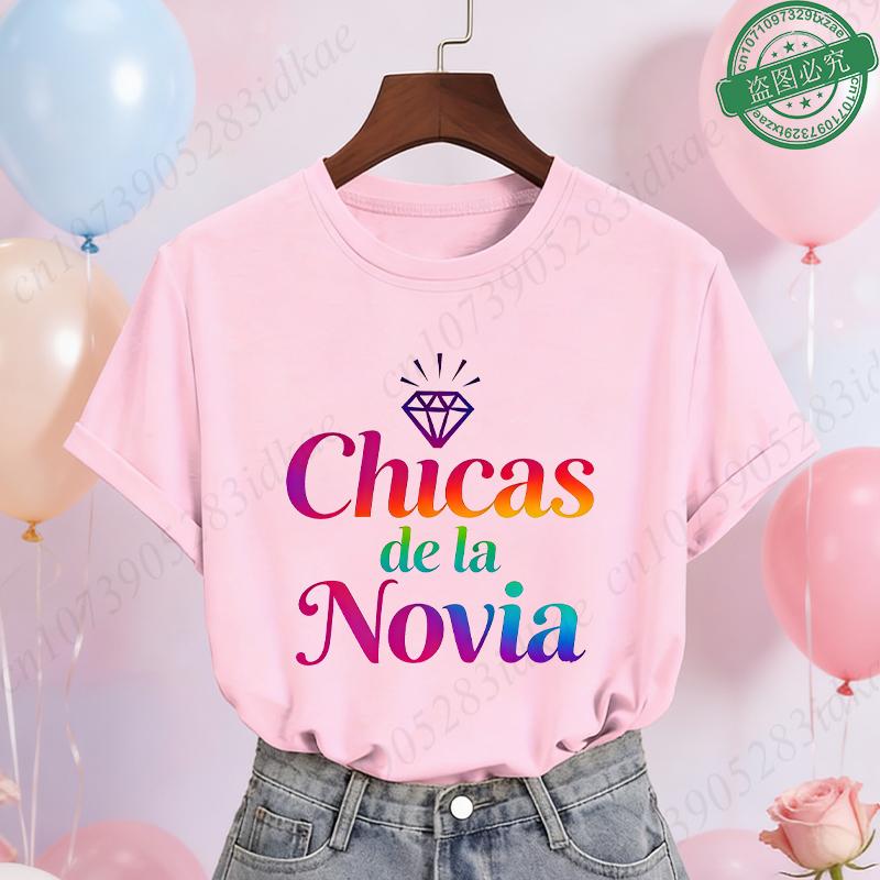 Spanish Girls Bridal Shower T-Shirts Team Bride Tribe Blouses Short Sleeve Tees for Bachelorette Hen Party Wedding Celebration