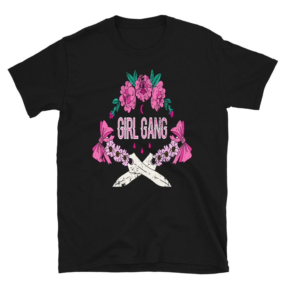 Pink Flowers Girl Gang Classic Trendy Design Casual T-Shirt S