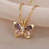 Pink Zircon Butterfly Necklace Female Versatile High Sense Light Luxury Temperament Titanium Steel Amethyst Collarbone Chain