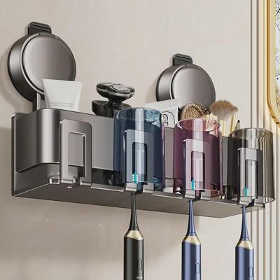 Bathroom Suction Cup Toothbrush & Cup Holder - Punch-Free Wall-Mounted Storage Rack