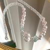 Collana Fatta a Mano in Quarzo Bianco Naturale con Perle di Acquamarina Rosa Catena Choker Delicata Donna