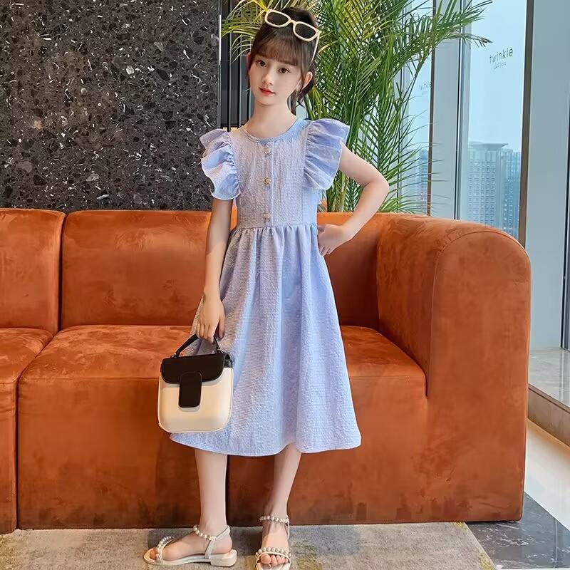 Girls Dress Kids Princess Plaid Sleeveless A-line Skirt 8 Years Old