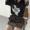 Hip-Hop Layer Outfits Karierter Rock Hemdverlängerer Rüschenrand Bund Jeans Dekoration