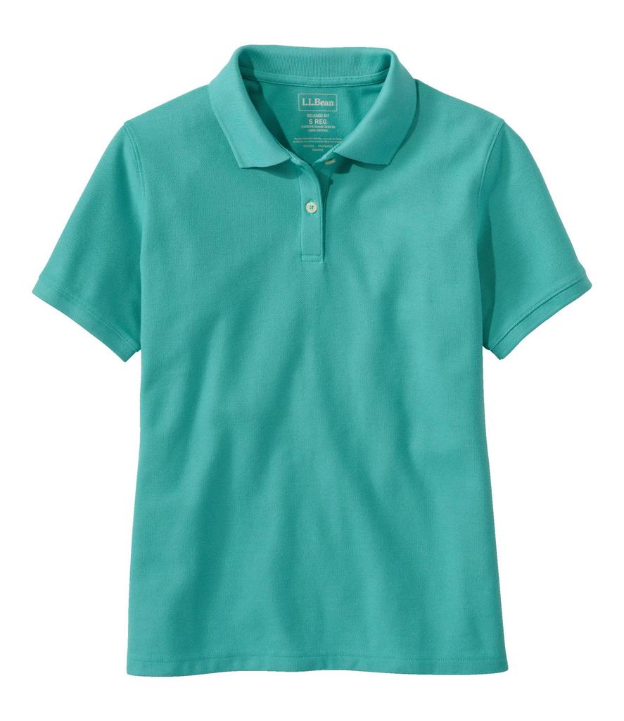 L.L.Bean Women's Premium Double L Polo Shirt, Relaxed Fit, Short Sleeve, US Fit Regular, Size L, Glacial Teal Green, 1000211773