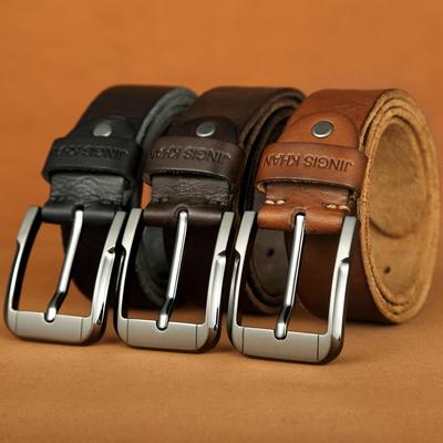 Real Cowhide Belt Men'S Pin Buckle Youth Business Leisure Handmade Belt First Layer Real Cowhide Retro Belt Versatile Tide