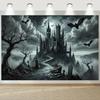 1 Pc 2D Flat Halloween Theme Background Cloth Banner, Gothic Castle Night Scene, Halloween Decoration, No Power Required——sjs