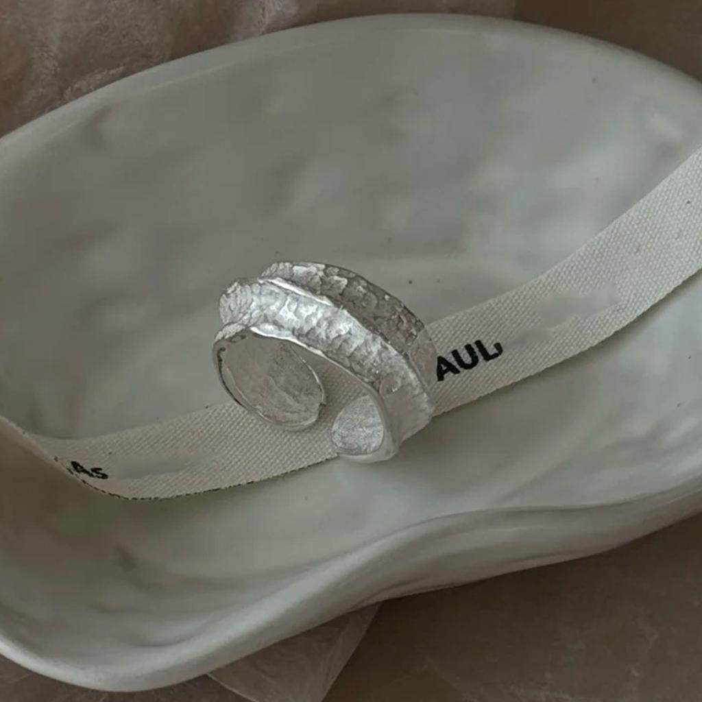 PANJBJ 925 Silver Frosting Geometry Ring for Women Wide Texture Versatile Handmade Ins Jewelry Gift