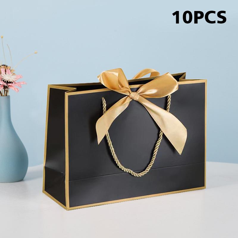 

10 шт. бумажная коробка, сумка с лентами, подарочная упаковка, сумки для свадьбы, дня рождения, домашней вечеринки, элегантные подарочные пакеты, сумочка 19x15x7 см чёрный