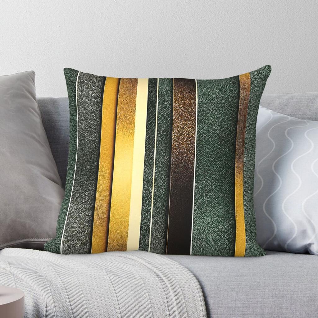 Golden Green Faux Leather Square Pillowcase Polyester Linen Velvet Creative Zip Decor Car Cushion Cover Wholesale