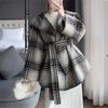 New Style Cape Woolen Coat Mid-length Korean Style Waisted Plaid Double-sided Wool Cashmere Woolen Coat for Women Winter