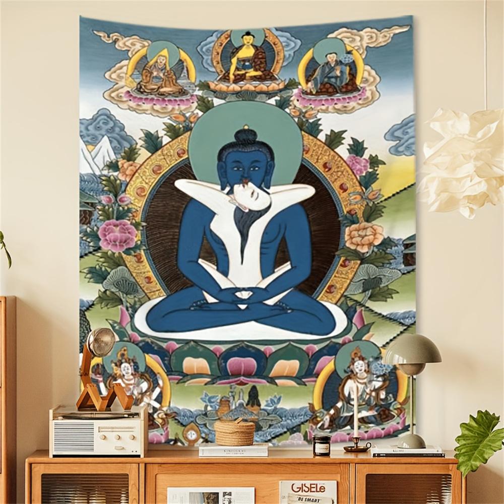 Tantric YabYum Wall Tapestry Tibetan Buddha Thangka Spiritual Mandala Poster Wall Hanging Enlightenment Meditation Room Decor