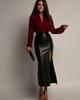 High Waist Leather Slit Midi Skirt - European & American Style, Slimming Bodycon, Solid Color