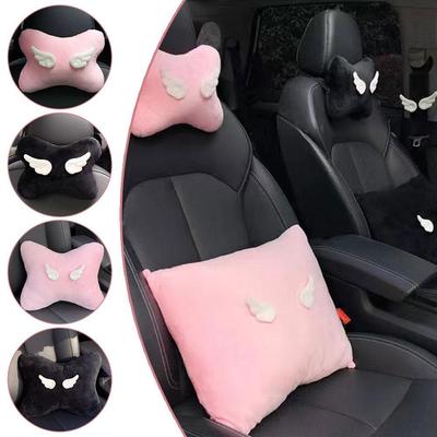 Car Headrest Cute Pink Wings Neck Protection Head Cushion Car Seat Car Accessories Decoration Black Wings Neck Pillow