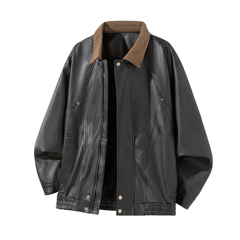 American Deconstructed Rivet PU Leather Jacket Men's Autumn New Windproof Lapel Jacket