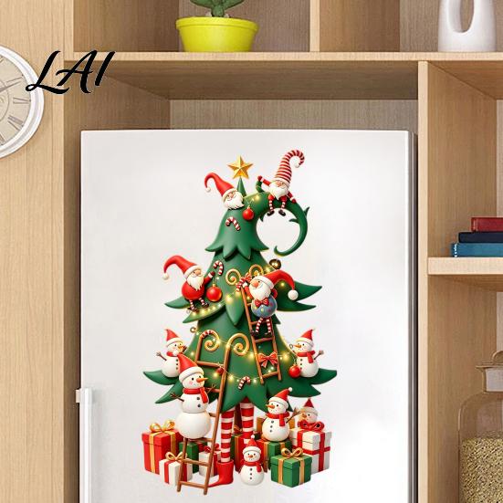 Durable Holiday Window Art Christmas Tree Stickers with Gnome And Snowman Removable Glass Stickers PVC Self Adhesive Mural Waterproof Wall Decor for