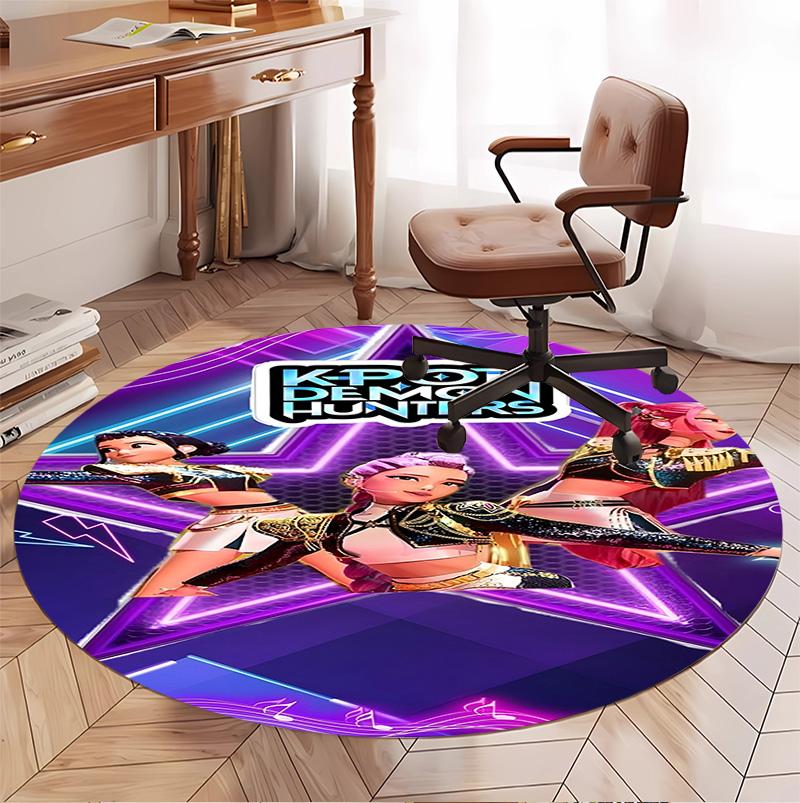 Tappeto Rotondo con Motivo KPop Demon Hunters, Tappetino da Interno/Esterno, per Picnic, Sala Giochi, Camera da Letto, Ufficio, Soggiorno, Tappeto Decorativo per la Casa, Regalo di Compleanno