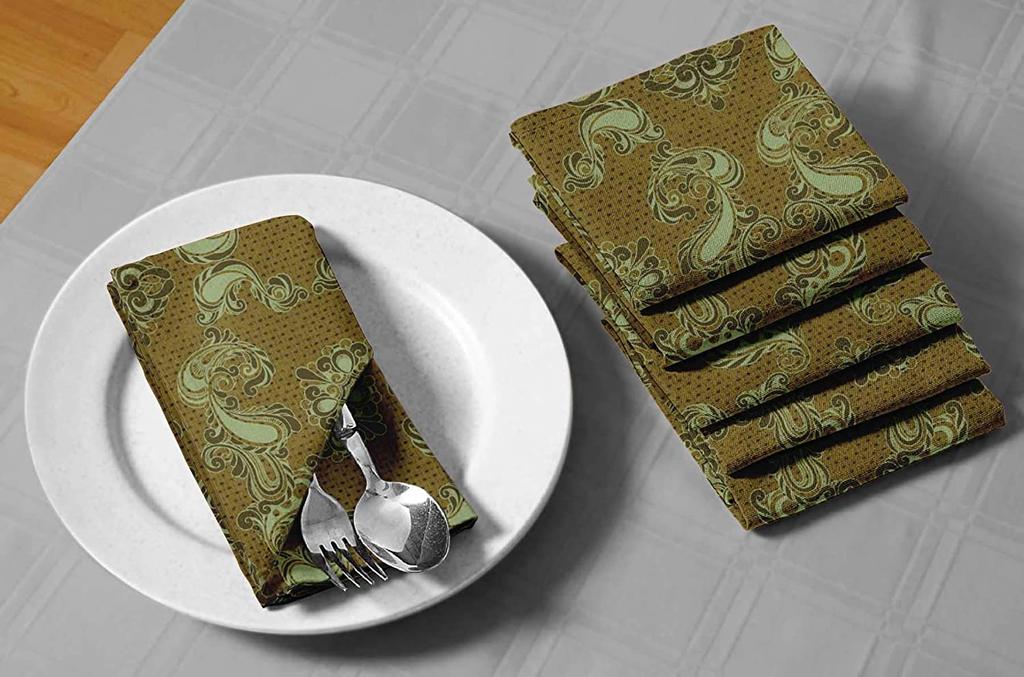 S4Sassy Verde Geométrico e Paisley Damasco Decoração de Mesa para Festas Conjunto de Guardanapos de Tecido Reutilizável 18 x 18"(Pacote de