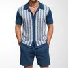 Heren Zomer 2-delige Outfits Korte Sets Vintage Gebreide Knopen Zomerhemd Korte Mouwen Polo Casual Strandpakken Overhemd Top en Shorts Set voor Mannen