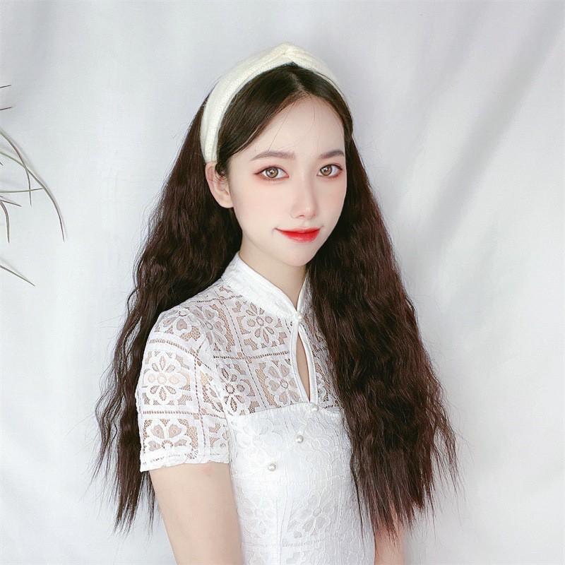 Wigs Women's Long Hair Corn Perm Headband Half Head Net Red Goods Integrated Non-trace Wool Roll Wig Set